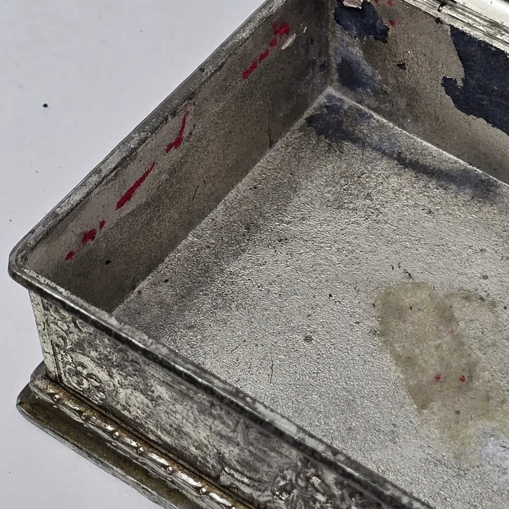 Vtg‎ french jewelry box vanity trinket box casket engraved hinged florentine